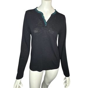 J. Crew Black Long Sleeve V-Neck Semi-Sheer Knit Blouse Size M